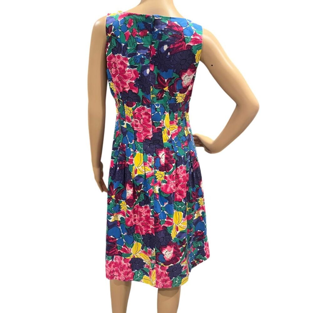 JONES NEW YORK Pleated V-Neck Bright Multicolor Floral Sleeveless Summer Dress 8 - Picture 6 of 8
